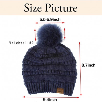 Skullies & Beanies Women Pompom Beanie 2 Pack- Knit Ski Cap Winter Chunky Baggy Hat with Faux Fur Bobble (Black + Ivory) - CJ...