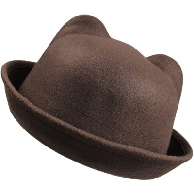 Fedoras Women's Candy Color Wool Rool Up Bowler Derby Cap Cat Ear Hat - Coffee - C312O2RC190 $8.87