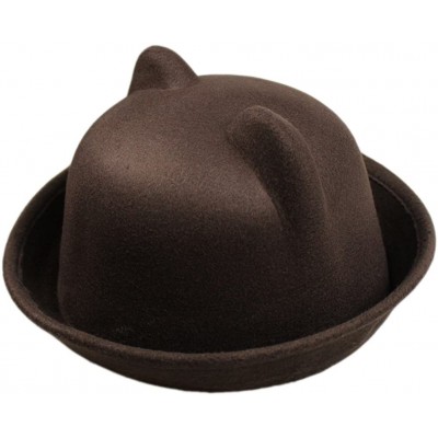 Fedoras Women's Candy Color Wool Rool Up Bowler Derby Cap Cat Ear Hat - Coffee - C312O2RC190 $8.87