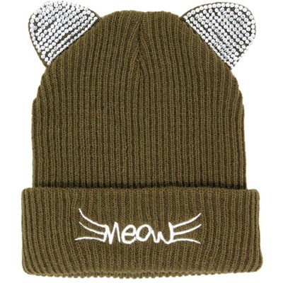 Skullies & Beanies Women Fashion Winter Fall Soft Knitted Multi Color Animal Print Cat Ear Beanie Hats - CY18YK20GR0 $11.36