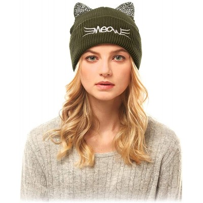 Skullies & Beanies Women Fashion Winter Fall Soft Knitted Multi Color Animal Print Cat Ear Beanie Hats - CY18YK20GR0 $11.36