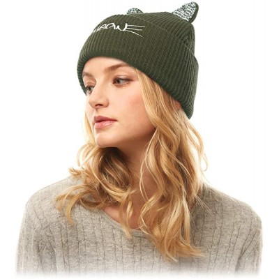 Skullies & Beanies Women Fashion Winter Fall Soft Knitted Multi Color Animal Print Cat Ear Beanie Hats - CY18YK20GR0 $11.36