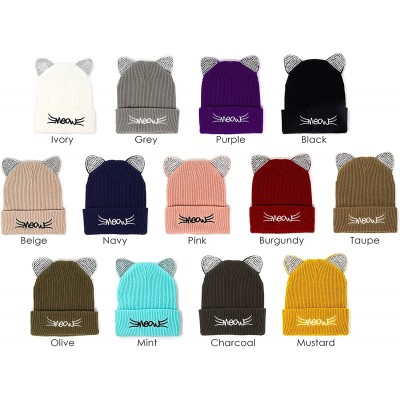 Skullies & Beanies Women Fashion Winter Fall Soft Knitted Multi Color Animal Print Cat Ear Beanie Hats - CY18YK20GR0 $11.36