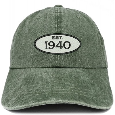 Baseball Caps Established 1940 Embroidered 80th Birthday Gift Pigment Dyed Washed Cotton Cap - Dark Green - CP180N6LTKH $40.01