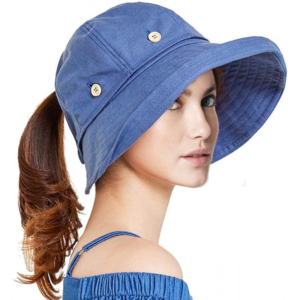 Sun Hats Adjustable Outdoor Protection Foldable Ponytail - Navyblue - CM18S4HN5EQ $12.41