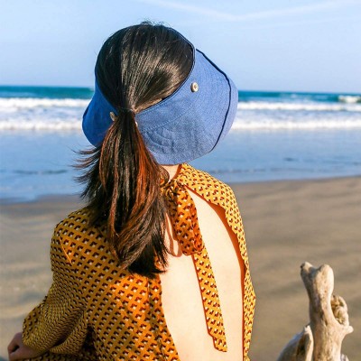 Sun Hats Adjustable Outdoor Protection Foldable Ponytail - Navyblue - CM18S4HN5EQ $12.41