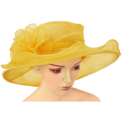 Sun Hats Womens Kentucky Derby Sun Hat Wide Brim Wedding Church Racing A002 - Yellow - C211MP67YQR $10.23