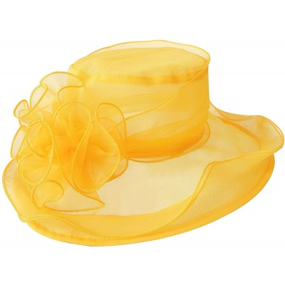 Sun Hats Womens Kentucky Derby Sun Hat Wide Brim Wedding Church Racing A002 - Yellow - C211MP67YQR $10.23