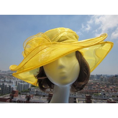 Sun Hats Womens Kentucky Derby Sun Hat Wide Brim Wedding Church Racing A002 - Yellow - C211MP67YQR $10.23