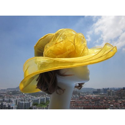 Sun Hats Womens Kentucky Derby Sun Hat Wide Brim Wedding Church Racing A002 - Yellow - C211MP67YQR $10.23