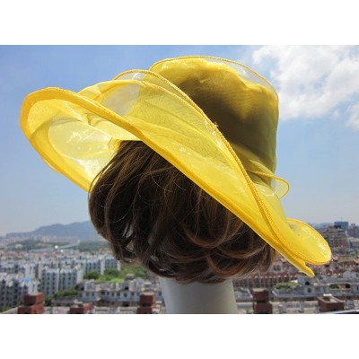 Sun Hats Womens Kentucky Derby Sun Hat Wide Brim Wedding Church Racing A002 - Yellow - C211MP67YQR $10.23