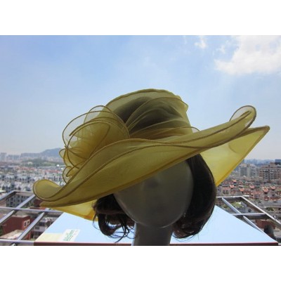 Sun Hats Womens Kentucky Derby Sun Hat Wide Brim Wedding Church Racing A002 - Yellow - C211MP67YQR $10.23