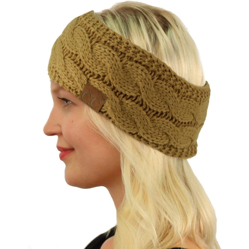 Cold Weather Headbands Winter Fuzzy Fleece Lined Thick Knitted Headband Headwrap Earwarmer - Solid Camel - CO18I40GWZ0 $10.81
