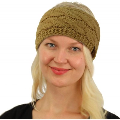 Cold Weather Headbands Winter Fuzzy Fleece Lined Thick Knitted Headband Headwrap Earwarmer - Solid Camel - CO18I40GWZ0 $10.81