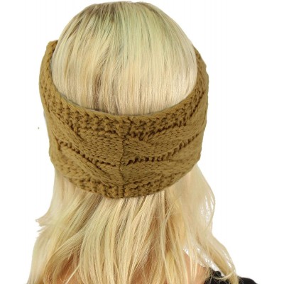 Cold Weather Headbands Winter Fuzzy Fleece Lined Thick Knitted Headband Headwrap Earwarmer - Solid Camel - CO18I40GWZ0 $10.81