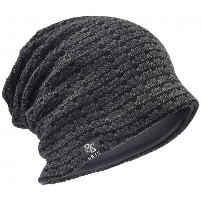 Skullies & Beanies Slouchy Knitted Baggy Beanie Hat Crochet Stripe Summer Dread Caps Oversized for Men-B318 - B5011-grey - C5...