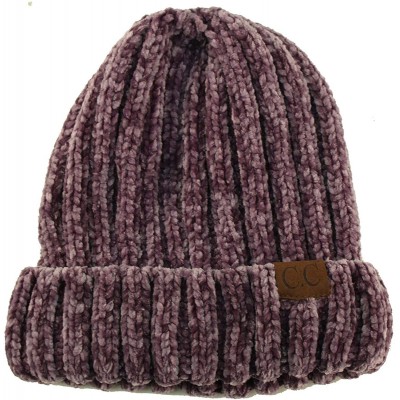 Skullies & Beanies Winter Soft Chenille Chunky Knit Stretchy Warm Ribbed Beanie Hat Cap - Violet - CN18I6M35SL $27.80