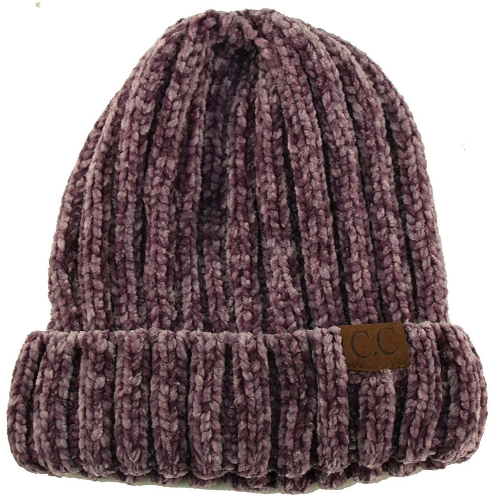 Skullies & Beanies Winter Soft Chenille Chunky Knit Stretchy Warm Ribbed Beanie Hat Cap - Violet - CN18I6M35SL $17.19