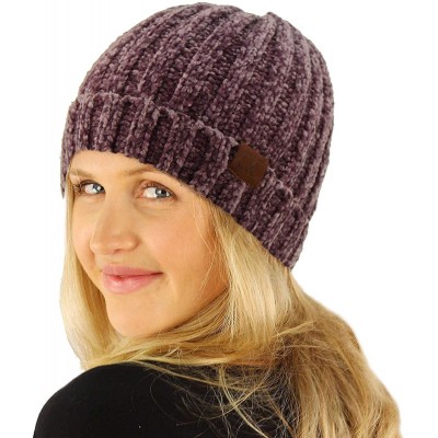 Skullies & Beanies Winter Soft Chenille Chunky Knit Stretchy Warm Ribbed Beanie Hat Cap - Violet - CN18I6M35SL $17.19