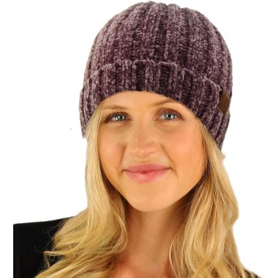 Skullies & Beanies Winter Soft Chenille Chunky Knit Stretchy Warm Ribbed Beanie Hat Cap - Violet - CN18I6M35SL $17.19