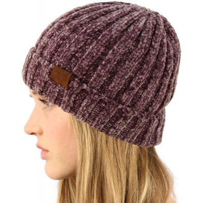 Skullies & Beanies Winter Soft Chenille Chunky Knit Stretchy Warm Ribbed Beanie Hat Cap - Violet - CN18I6M35SL $17.19