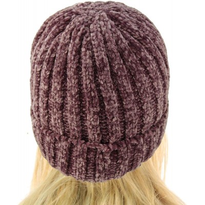 Skullies & Beanies Winter Soft Chenille Chunky Knit Stretchy Warm Ribbed Beanie Hat Cap - Violet - CN18I6M35SL $17.19