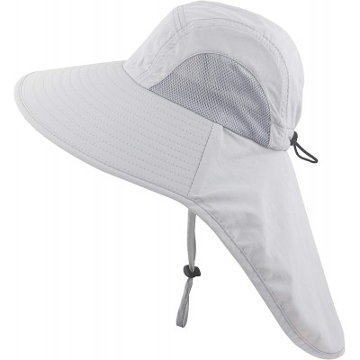 Sun Hats Kids Girls Boys Sun Hat Wide Brim UPF50+ Mesh Hats with Neck Flap - Light Grey - CN194TGI69S $11.56