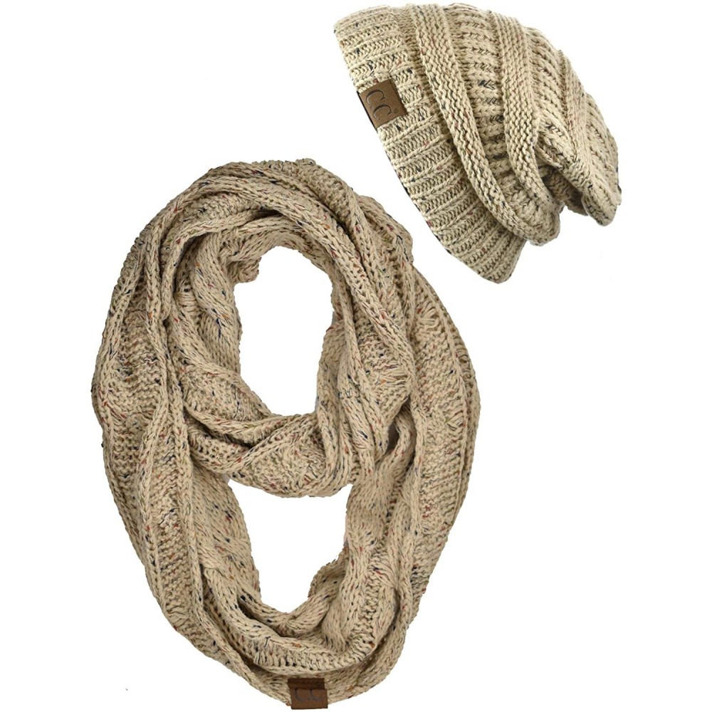 Skullies & Beanies Soft Stretch Colorful Confetti Cable Knit Beanie and Infinity Loop Scarf Set - Latte - CB1939DN6RZ $47.25