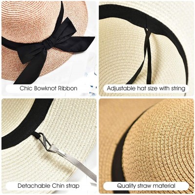 Sun Hats Womens Straw Sun Hats Wide Brim Foldable Beach Hats UV UPF 50+ Summer Sun Travel Hat for Women - CB196H27NMO $18.55