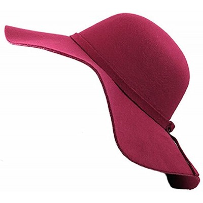 Sun Hats Women's Floppy Hat Fedora Hat with Wide Brim Warm Vintage Bowknot Felt Hat - Wine Red - CQ188A8N5IU $12.66