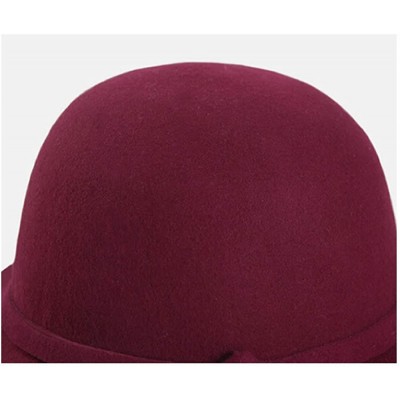Sun Hats Women's Floppy Hat Fedora Hat with Wide Brim Warm Vintage Bowknot Felt Hat - Wine Red - CQ188A8N5IU $12.66