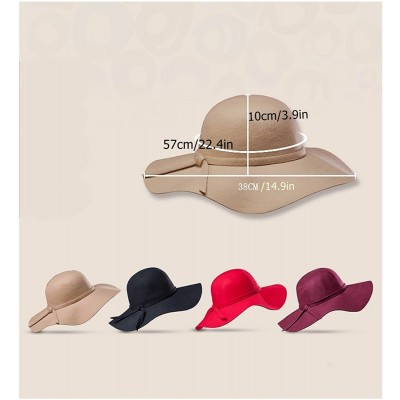 Sun Hats Women's Floppy Hat Fedora Hat with Wide Brim Warm Vintage Bowknot Felt Hat - Wine Red - CQ188A8N5IU $12.66