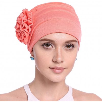 Skullies & Beanies Women Chemo Cap Turban Headwear Sleep Hat with Elegant Side Flower Pleated Skull Caps - Wine Red Pack of 3...