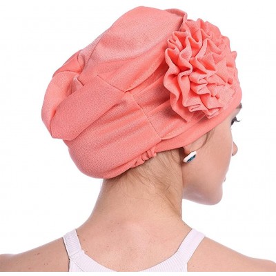 Skullies & Beanies Women Chemo Cap Turban Headwear Sleep Hat with Elegant Side Flower Pleated Skull Caps - Wine Red Pack of 3...
