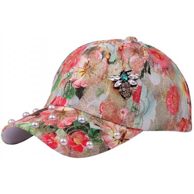 Bucket Hats Fashion Women Floral Print Pearl Bling Baseball Cap Adjustable Sun Hat - Orange - C418DIHI7RD $8.08