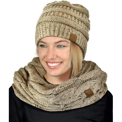Skullies & Beanies Soft Stretch Colorful Confetti Cable Knit Beanie and Infinity Loop Scarf Set - Latte - CB1939DN6RZ $43.75