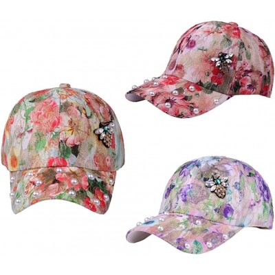 Bucket Hats Fashion Women Floral Print Pearl Bling Baseball Cap Adjustable Sun Hat - Orange - C418DIHI7RD $8.08