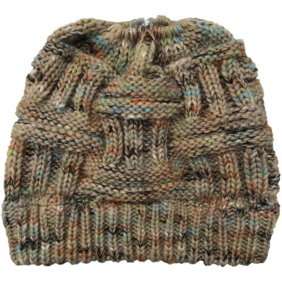 Skullies & Beanies Bun Beaines for Women Soft Stretch Cable Knit Messy High Bun Ponytail Beanie Hat - Color-khaki - CI18YRK0L...