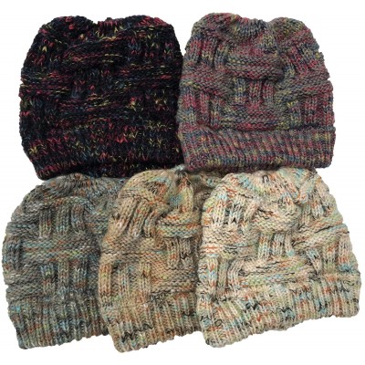 Skullies & Beanies Bun Beaines for Women Soft Stretch Cable Knit Messy High Bun Ponytail Beanie Hat - Color-khaki - CI18YRK0L...