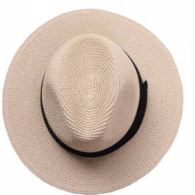 Fedoras Women Panama Straw Sun Hat Foldable Wide Brim Fedora Beach Sun Caps - Beige - CV18SUI23GH $11.91