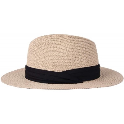 Fedoras Women Panama Straw Sun Hat Foldable Wide Brim Fedora Beach Sun Caps - Beige - CV18SUI23GH $11.91