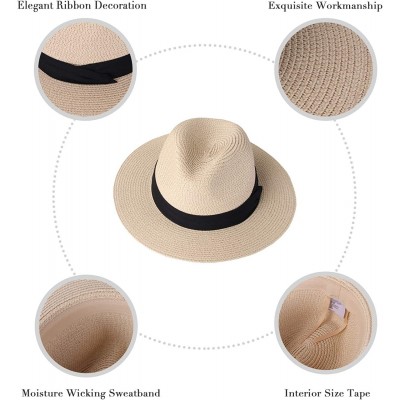 Fedoras Women Panama Straw Sun Hat Foldable Wide Brim Fedora Beach Sun Caps - Beige - CV18SUI23GH $11.91