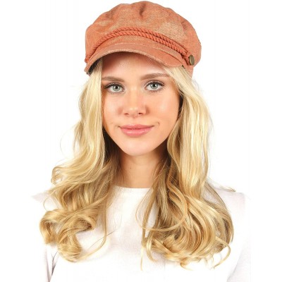 Newsboy Caps Women's Summer Linen Greek Fisherman's Sailor Newsboy Hats with Comfort Elastic Back - Rust - C818OXXQGDN $13.03