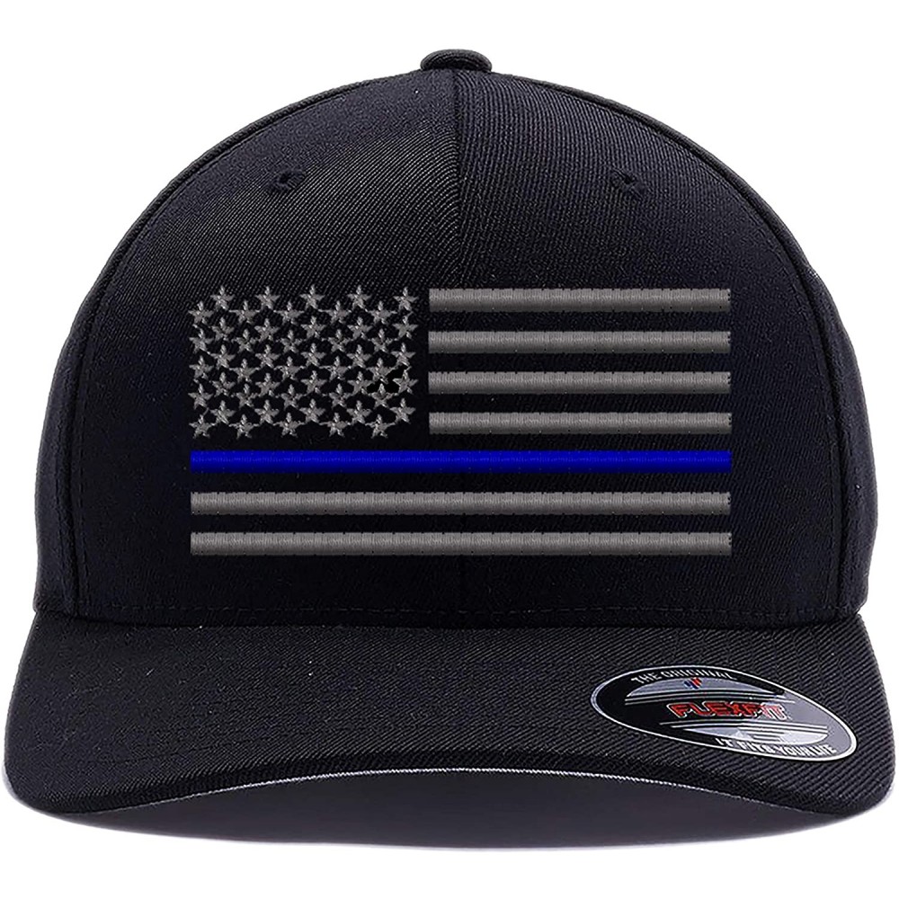 Baseball Caps Thin Red Line-Thin Blue Line- Thin RED & Blue Line Flexfit Baseball Cap - Thin Blue Line - CQ180L02DU3 $24.93