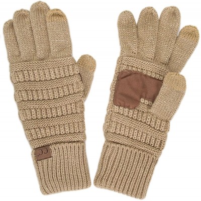 Skullies & Beanies 3pc Set Trendy Warm Chunky Soft Stretch Cable Knit Pom Pom Beanie- Scarves and Gloves Set - Metallic Gold ...