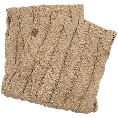 Skullies & Beanies 3pc Set Trendy Warm Chunky Soft Stretch Cable Knit Pom Pom Beanie- Scarves and Gloves Set - Metallic Gold ...