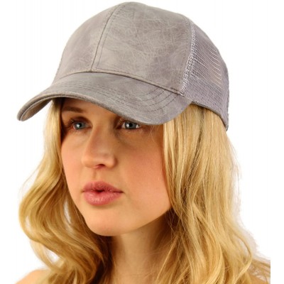 Baseball Caps Everyday Mesh Trucker Faux Leather Plain Blank Baseball Cap Hat Solid Lt. Gray - C012O373CT8 $9.48