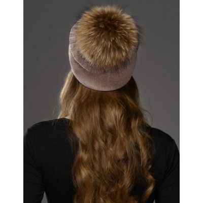 Skullies & Beanies Women Beanie Caps Knit Wool Winter Fur Pom Pom Hat Ski Hats Girls Classic Solid Color Hats - Apricot - CP1...
