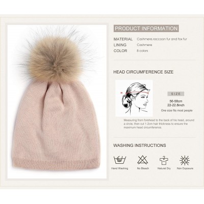 Skullies & Beanies Women Beanie Caps Knit Wool Winter Fur Pom Pom Hat Ski Hats Girls Classic Solid Color Hats - Apricot - CP1...