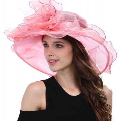 Sun Hats Women's Feathers Floral Fascinating Kentucky Church Wedding Party Floppy Hat - Pink - CW17YSDIO6N $18.52